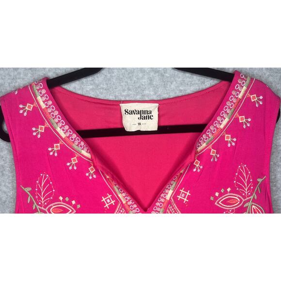 Savanna Jane women's dress pink floral embroidered midi boho lined v-neck 1X - Picture 3 of 13